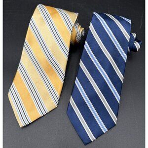 2 Club Room Men's Tie 100% Silk Extra Long Blue Gray Yellow Blue Black